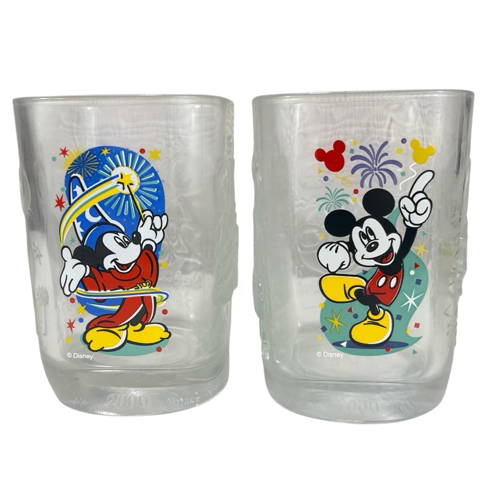Disney World 2000 Millennium Celebration Mickey Glass Tumbler Cups‎